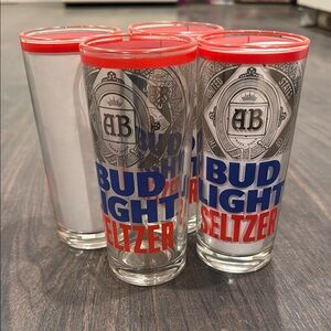 NWOT Bud Light Seltzer Glass Set with Red Rim lot of 4 12:27